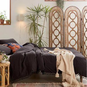 Urban Outfitters Washed Cotton Tassel Duvet Cover